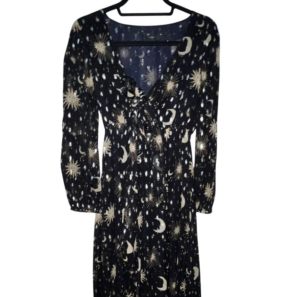 Like New J.Crew Tie Front Metallic Starry Celestial Night Maxi Dress Women's XS